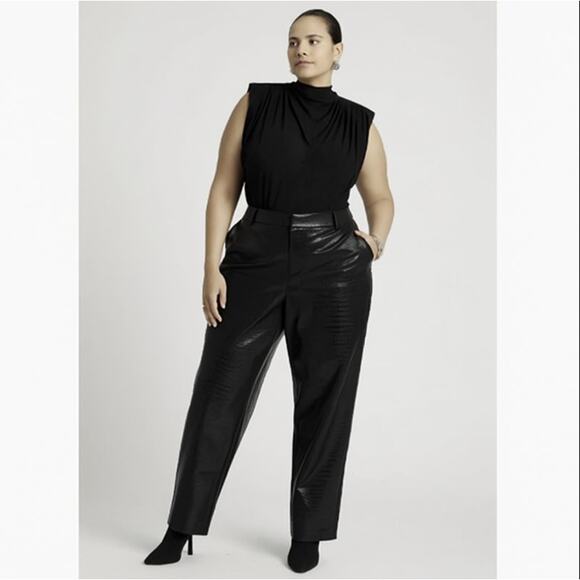 ELOQUII Pants Faux Croc Leather Black Crocodile Pockets Vegan Plus Size 28 New - Picture 1 of 12
